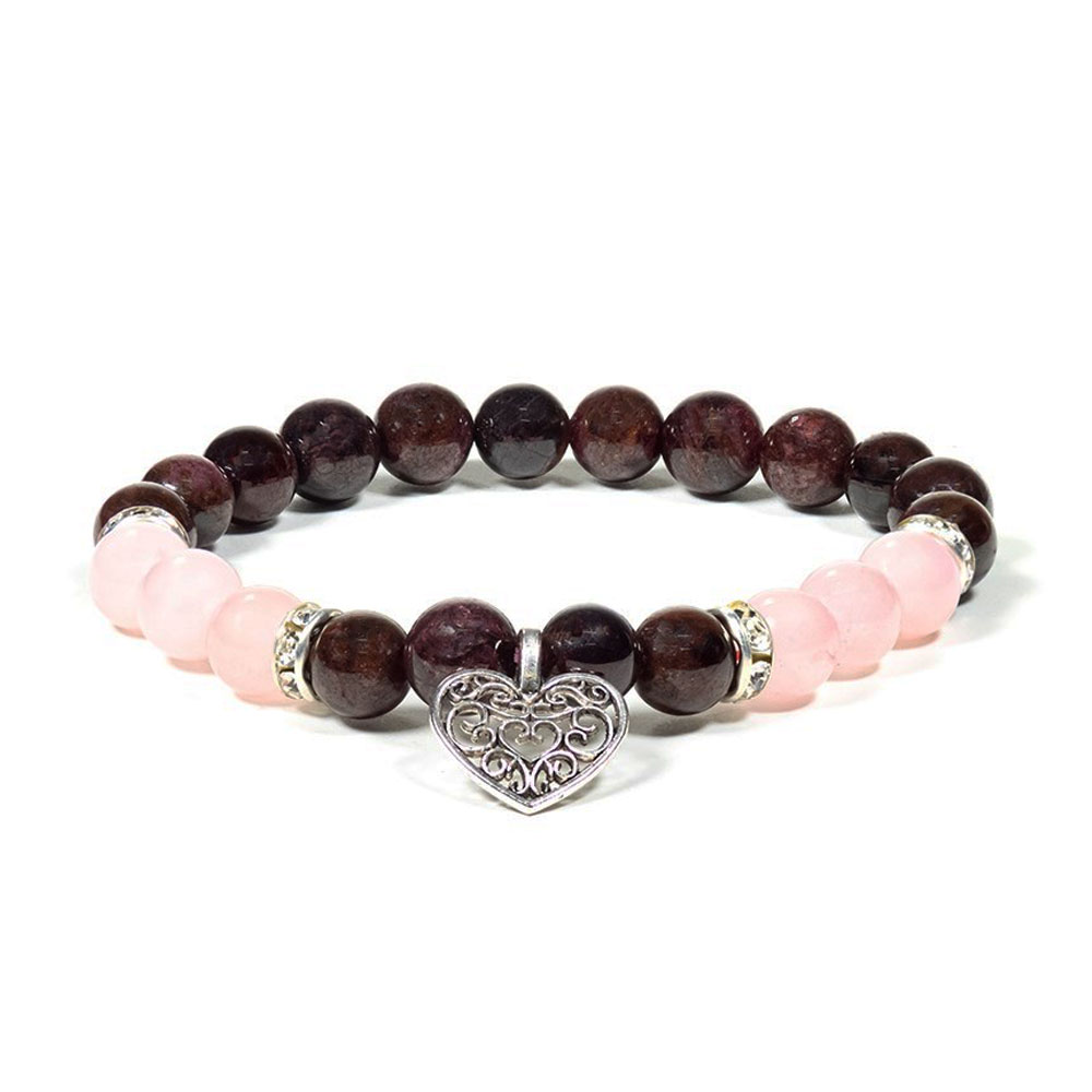 Armband granat / rosenkvarts med hjärta