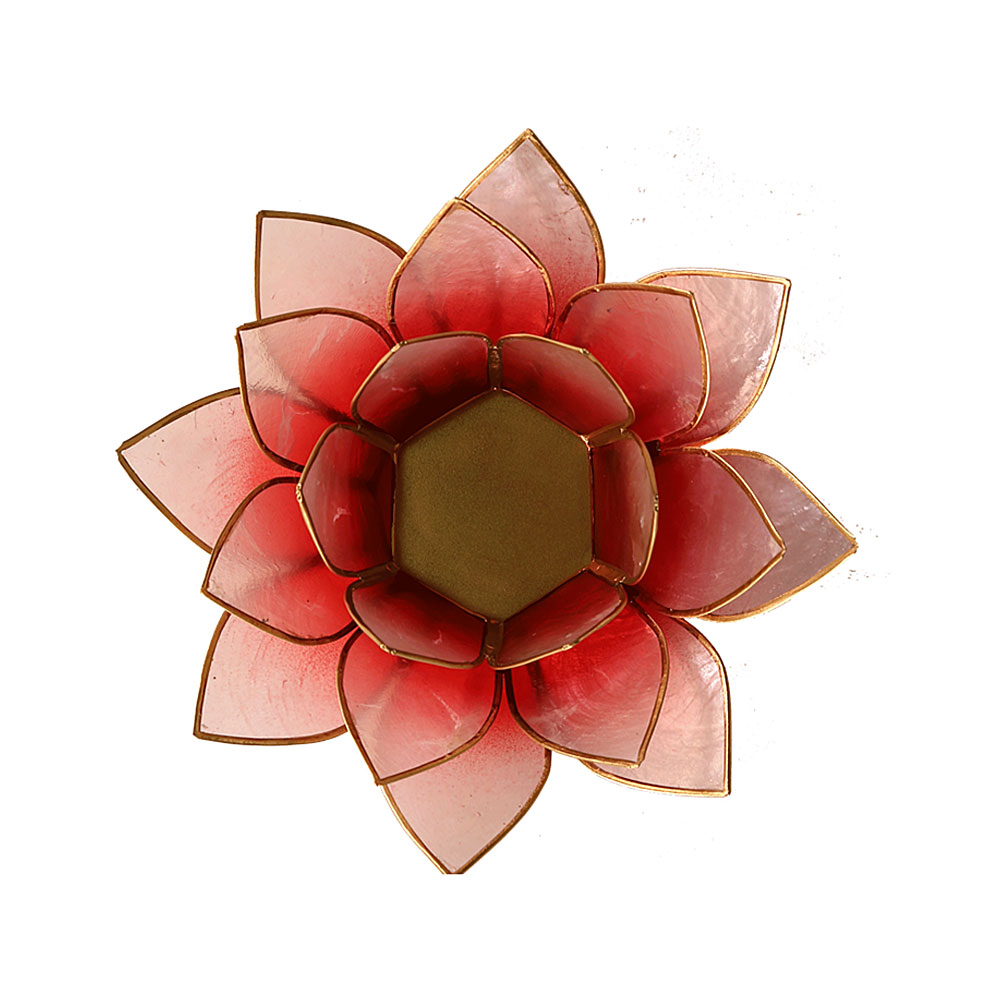 Lotuslykta för värmeljus ljusröd / rosa med guldkant 13,5 cm - 2