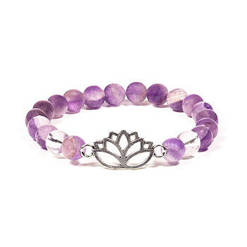 Armband chevronametist / bergskristall med lotusblomma