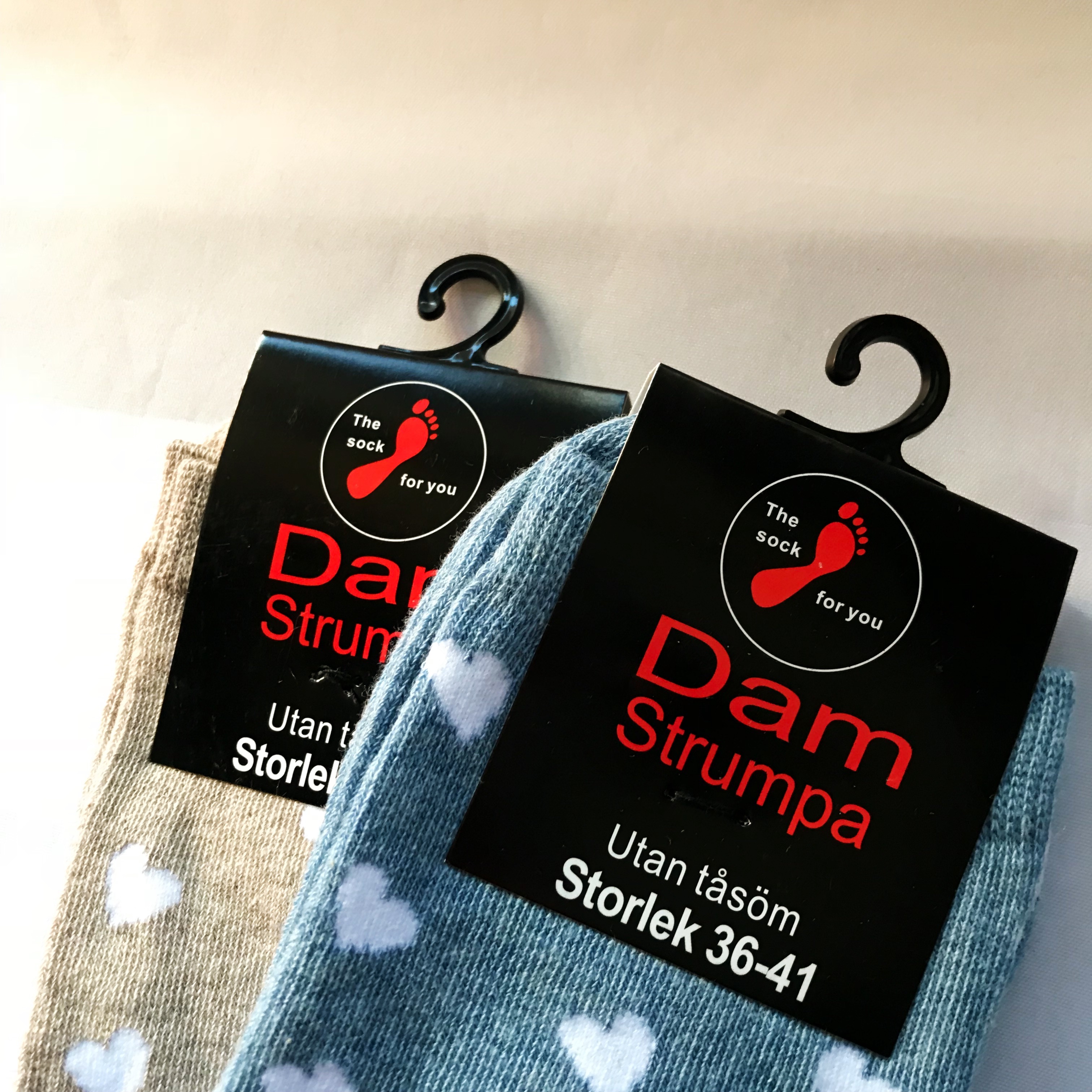 Damstrumpa hög kvalité utan tåsöm - Olika färger med vitt hjärtmotiv - Storlek 36-41 - 6 par 150 :- - 3