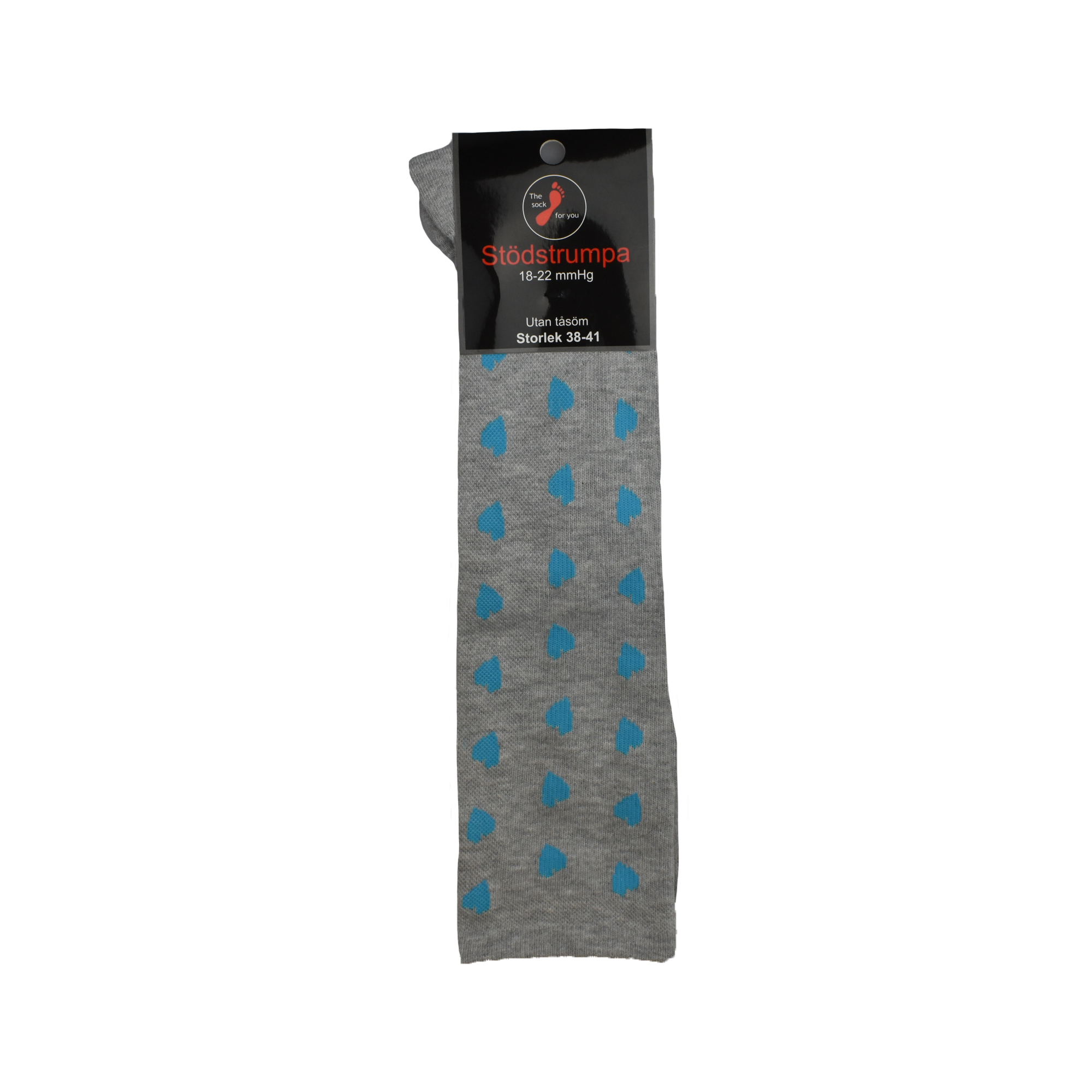 Stödstrumpa 18-22mmHg ljusgrå med små hjärta - 2 par 250 kr - 1 par 135 kr - flera färger - Utan tåsöm- förstärkt tå och häl - 6