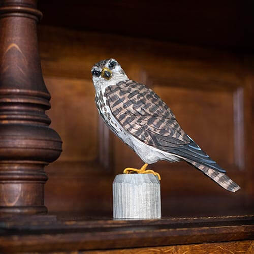 DecoBird Pied Merlin, hand carved wooden bird painted with environmentally friendly colours
