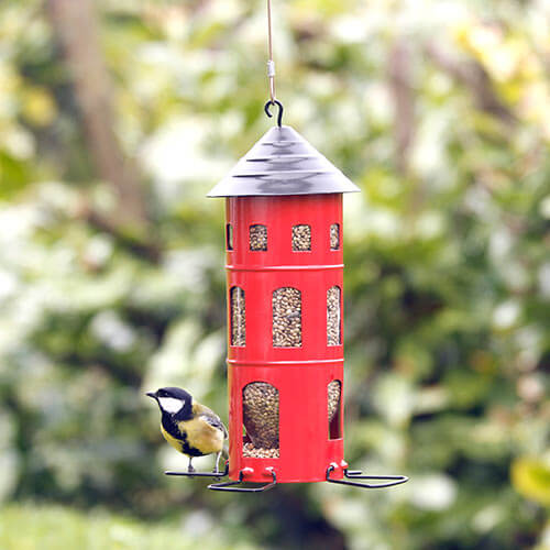 Mangeoire Combi Graines,rouge, avec mésange charbonnière