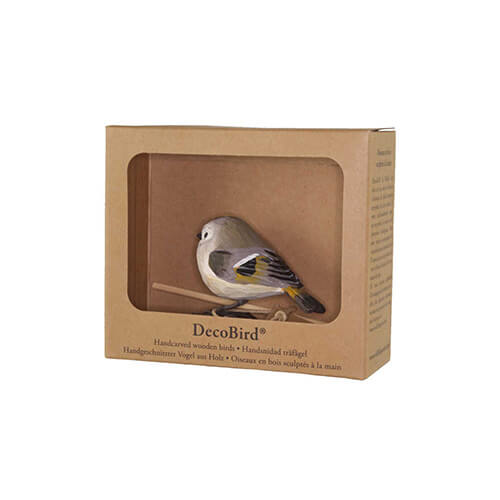 DecoBird Roitelet huppé dans son carton d'emballage avec fenêtre