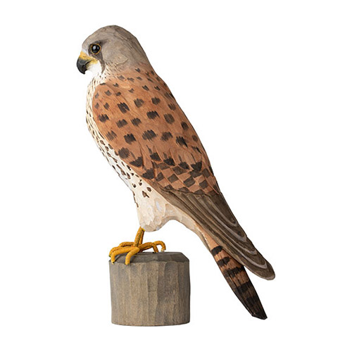 DecoBird Kestrel, hand carved wooden bird painted with environmentally friendly colours, side view