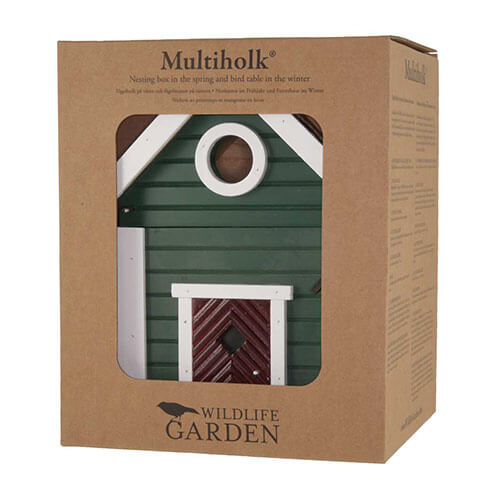 Multiholk Jagdhaus grün, Futterhaus in Kartonverpackung mit Displayfenster