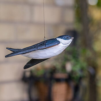 Decobird House Martin, hand carved wooden bird painted with environmentally friendly colours
