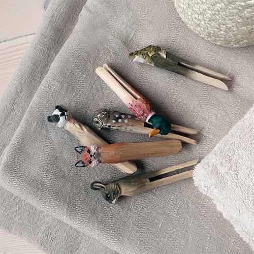 Hand Carved Clip Badger, hand carved wooden animals painted with environmentally friendly colours