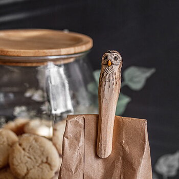 Hand Carved Clip Owl, hand carved wooden badger painted with environmentally friendly colours