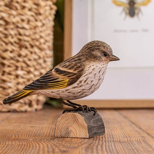 DecoBird Pine Siskin, hand carved wooden bird painted with environmentally friendly colours