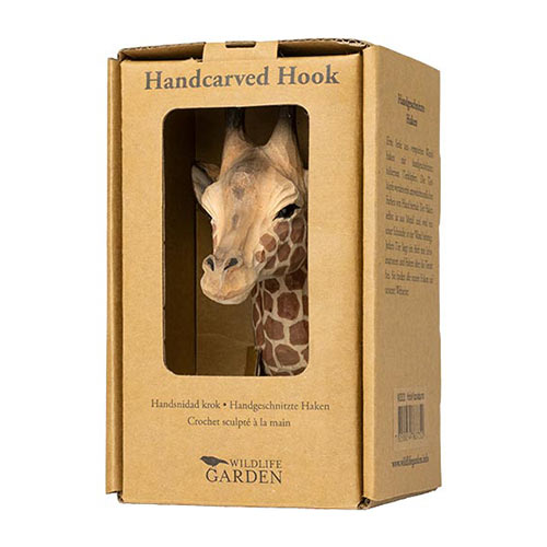 Handgeschnitzter Haken Giraffe, in Kartonverpackung mit Displayfenster