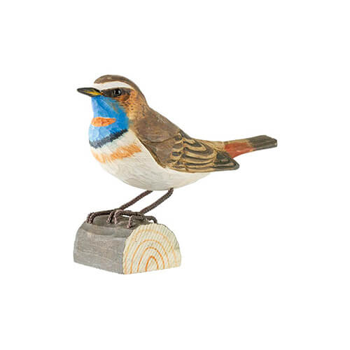DecoBird Bluethroat, hand carved wooden bird painted with environmentally friendly colours