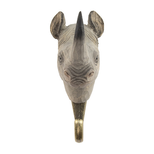 Hand Carved Hook Rhino, decor hook made from solid wood, painted with environmentally friendly colours