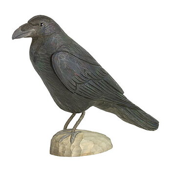 DecoBird Raven, hand carved wooden bird painted with environmentally friendly colours