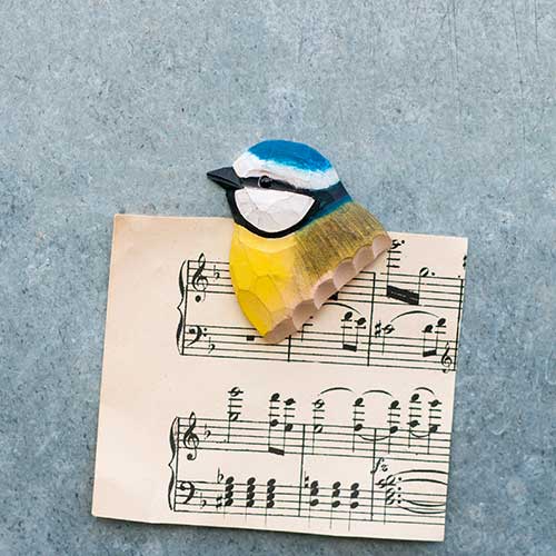 Magnet Blue tit, hand carved wooden magnet painted with environmentally friendly colours