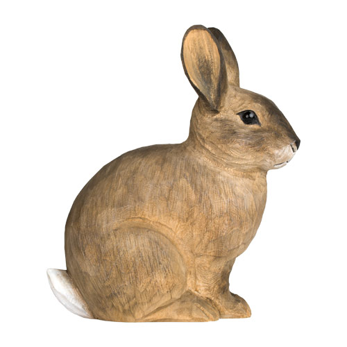 European Rabbit, hand carved wooden animal painted with environmentally friendly colours, side view