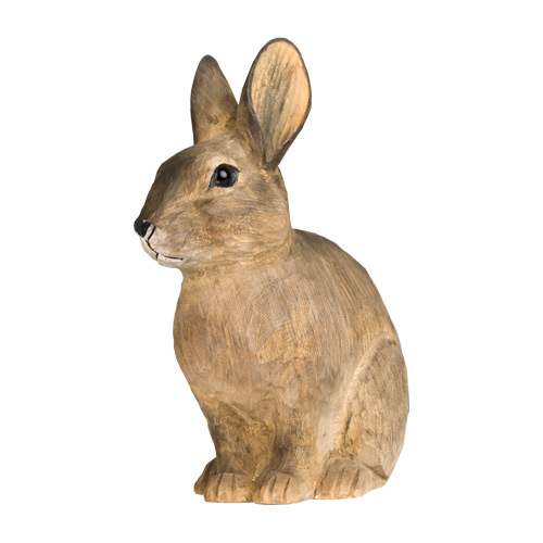 European Rabbit, hand carved wooden animal painted with environmentally friendly colours
