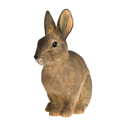 European Rabbit, hand carved wooden animal painted with environmentally friendly colours