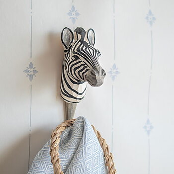 Hand Carved Hook Zebra, decor hook made from solid wood, painted with environmentally friendly colours