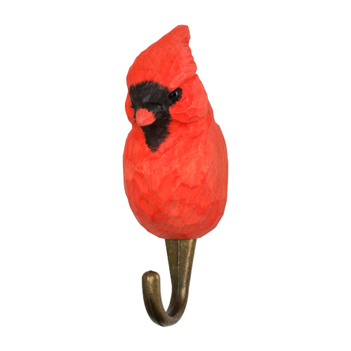 Hand Carved Hook Northern Cardinal, decor hook made from solid wood, painted with environmentally friendly colours