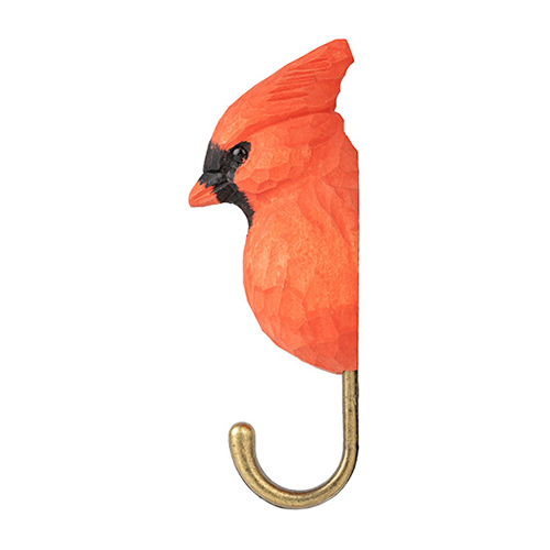 Hand Carved Hook Northern Cardinal, decor hook made from solid wood, painted with environmentally friendly colours, side view