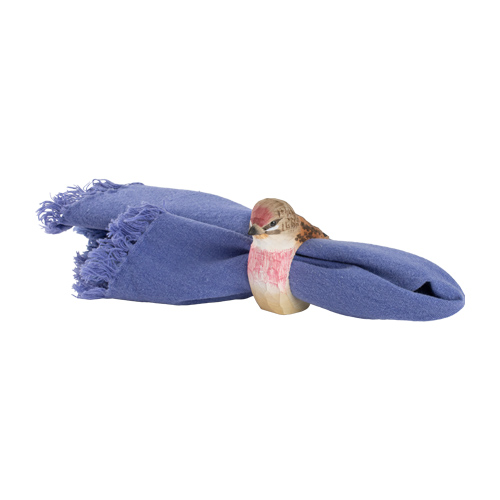 Rond de Serviette Linotte Mélodieuse, sculpté et peint dans des couleurs respectueuses de l'environnement