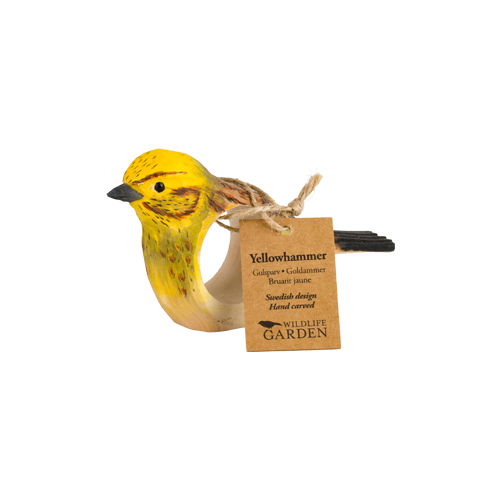 Napkin Ring Yellowhammer, hand carved decoration for napkins, made of wood, painted in environmentally friendly colours