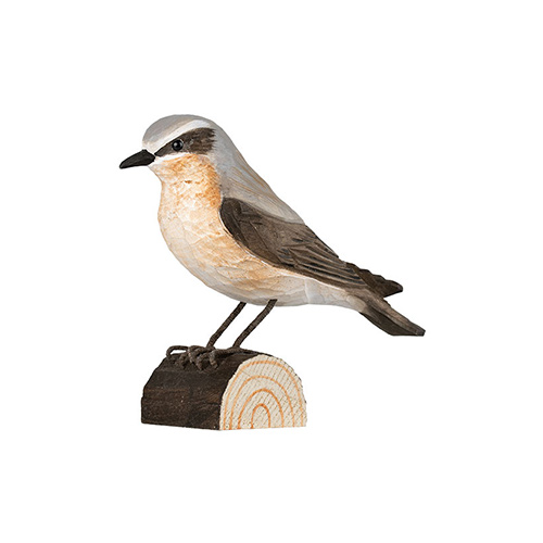 DecoBird Northern Wheatear, hand carved wooden bird painted with environmentally friendly colours