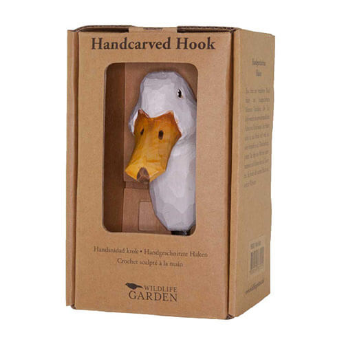 Hand Carved Hook Duck, decor hook made from solid wood, painted with environmentally friendly colours, in its display carton
