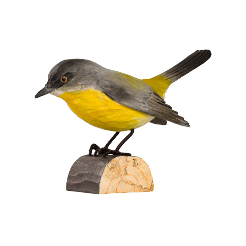 DecoBird Miro à poitrine jaune, taillé et peint à la main dans des couleurs respectueuses de l'environnement
