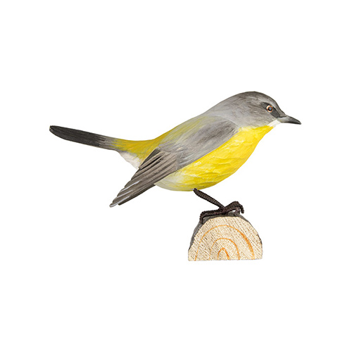 DecoBird Miro à poitrine jaune, taillé et peint à la main dans des couleurs respectueuses de l'environnement