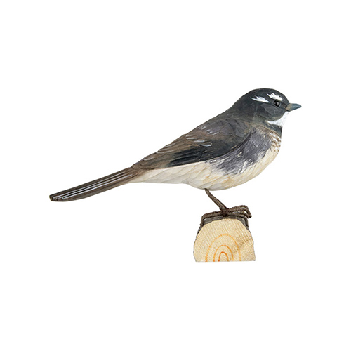 DecoBird Grey Fantail, hand carved wooden bird painted with environmentally friendly colours