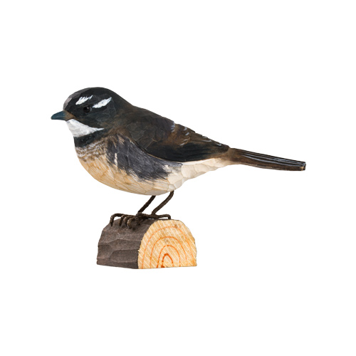 DecoBird Grey Fantail, hand carved wooden bird painted with environmentally friendly colours