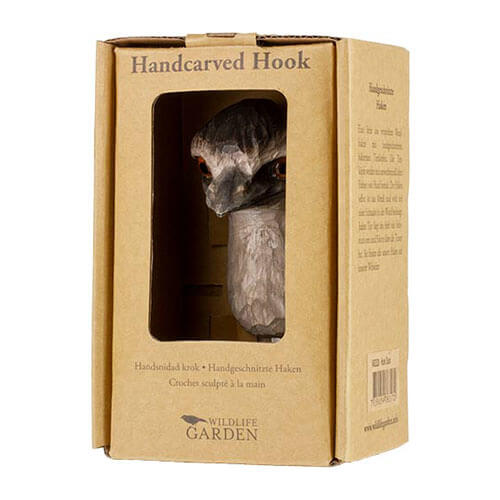 Hand Carved Hook Emu, decor hook made from solid wood, painted with environmentally friendly colours, in its display carton with a window