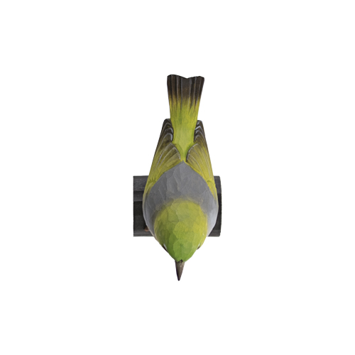 DecoBird Silvereye, hand carved wooden bird painted with environmentally friendly colours, above