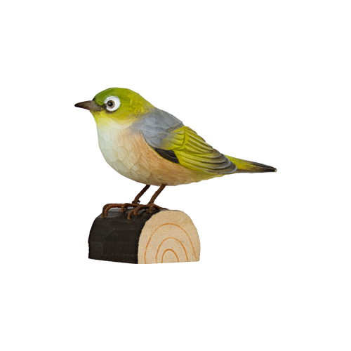 DecoBird Silvereye, hand carved wooden bird painted with environmentally friendly colours