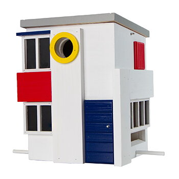 Multiholk De Stijl, fågelmatare i trä, målad med miljövänlig färg
