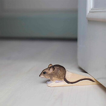 Hand Carved Doorstop Mouse, wooden door stop painted with environmentally friendly colours