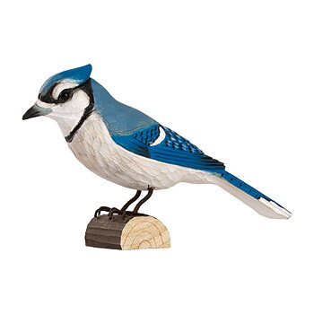DecoBird Blue Jay, hand carved wooden bird painted with environmentally friendly colours