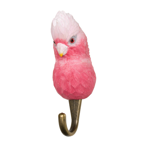 Hand Carved Hook Galah, decor hook made from solid wood, painted with environmentally friendly colours