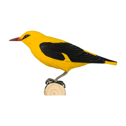 DecoBird Golden Oriole, hand carved wooden bird painted with environmentally friendly colours, side view