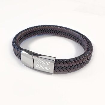 Svart personligt läder armband med gravyr 20cm - Rostfritt stål