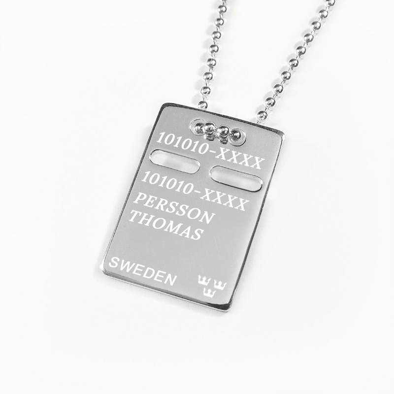 Personliga ID bricka Halsband med Gravyr & Namnsmycken i Silver