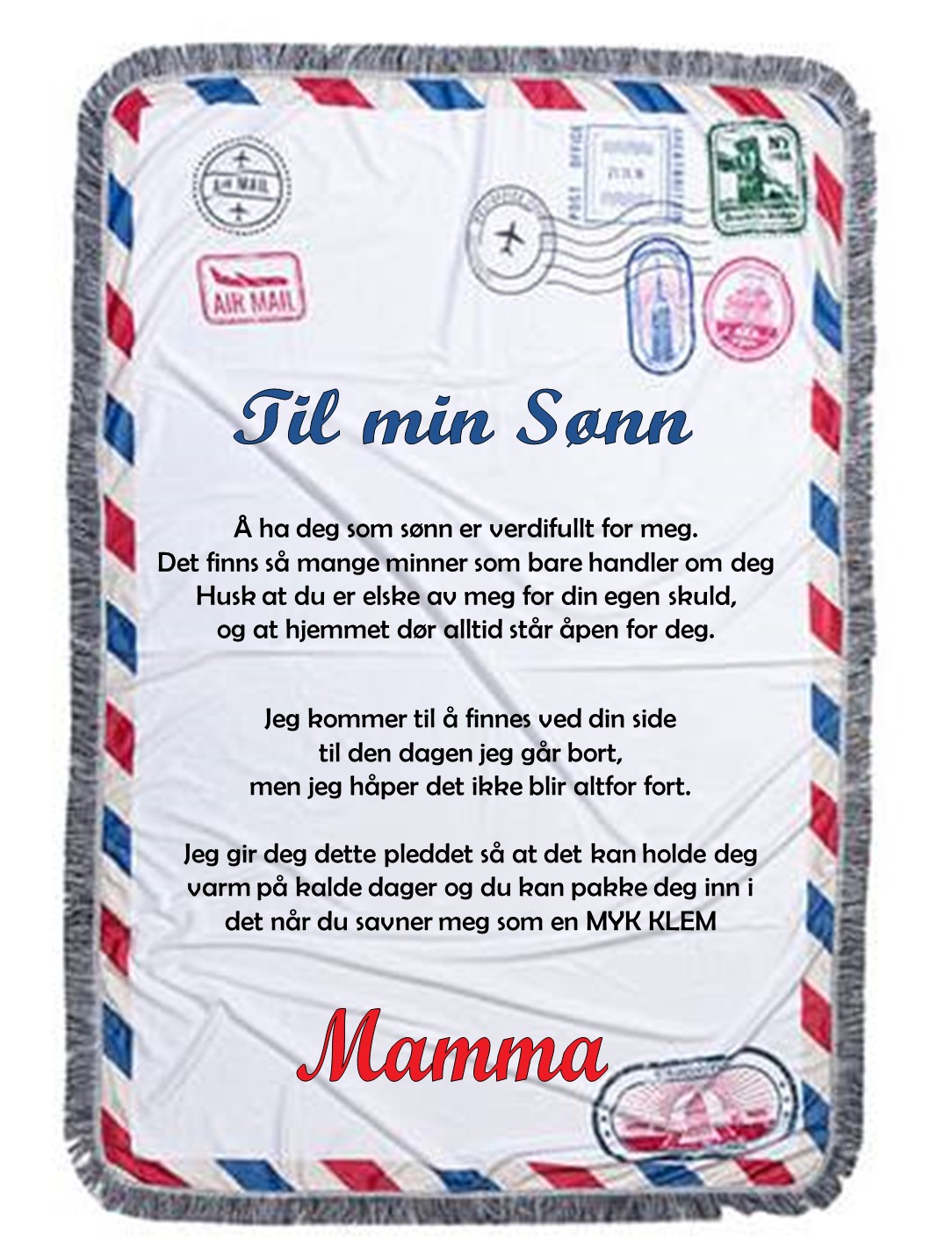 Konvolutt Pledd til min sønn fra mamma