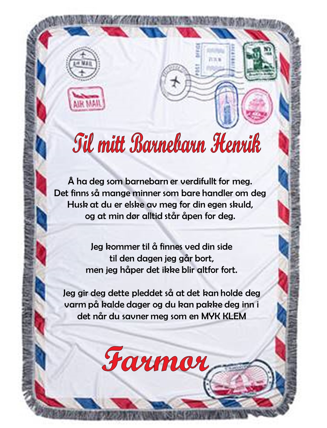 Konvolutt Pledd til barnebarn /farmor
