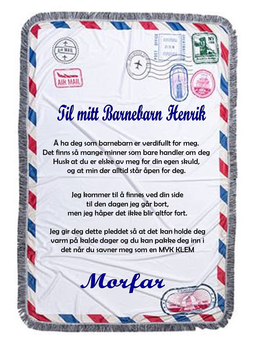 Konvolutt Pledd til barnebarn /morfar