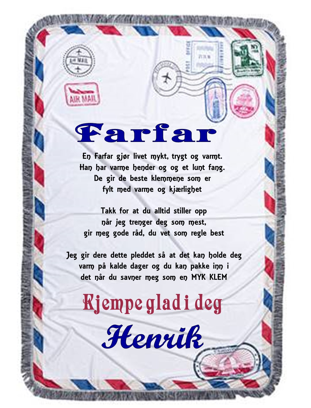 Konvolutt Pledd til barnebarn /farfar