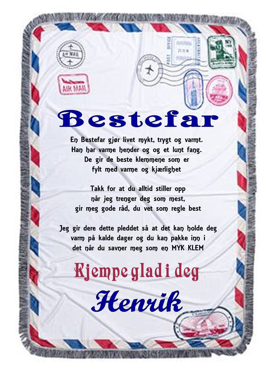 Konvolutt Pledd til barnebarn /bestefar