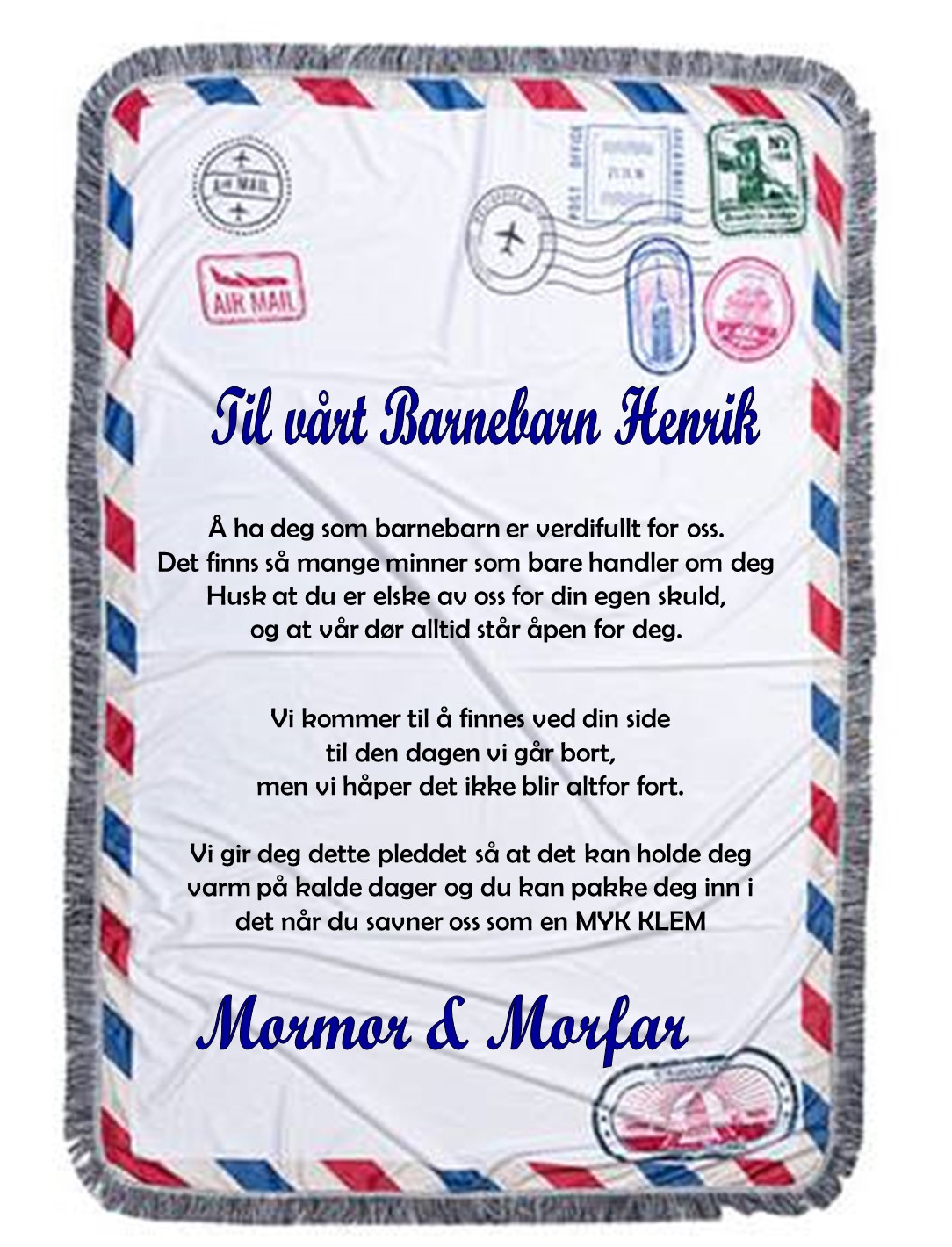 Konvolutt Pledd til barnebarn /mormor& morfar