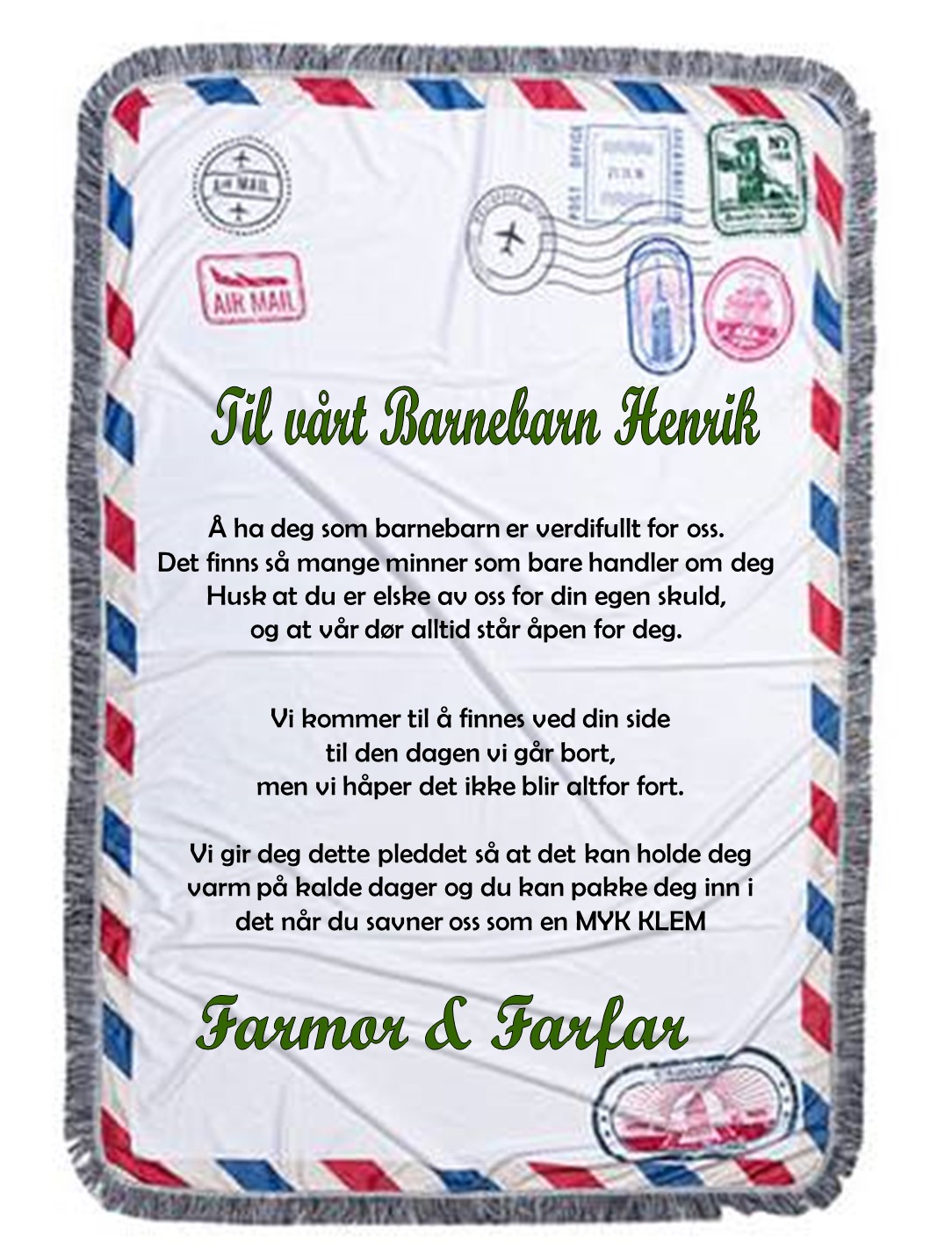 Konvolutt Pledd til barnebarn /farmor & farfar
